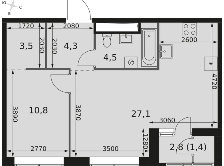Квартира 1 комната 52 м² Москва, Россия