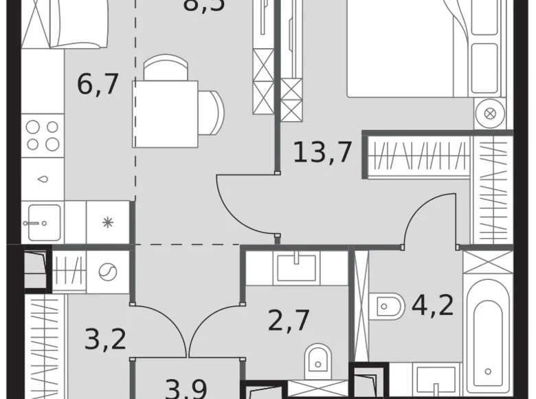 1 room apartment 43 m² North-Western Administrative Okrug, Russia