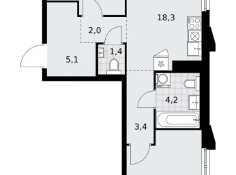Квартира 2 комнаты 59 м² район Троицк, Россия