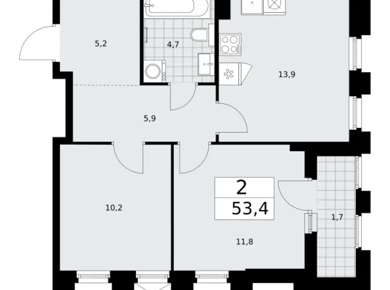 Mieszkanie 2 pokoi 53 m² Troick, Rosja