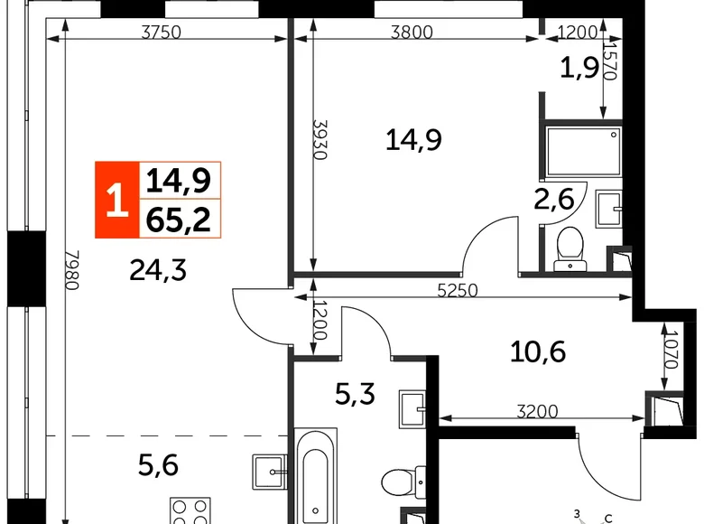 Mieszkanie 2 pokoi 65 m² North-Western Administrative Okrug, Rosja