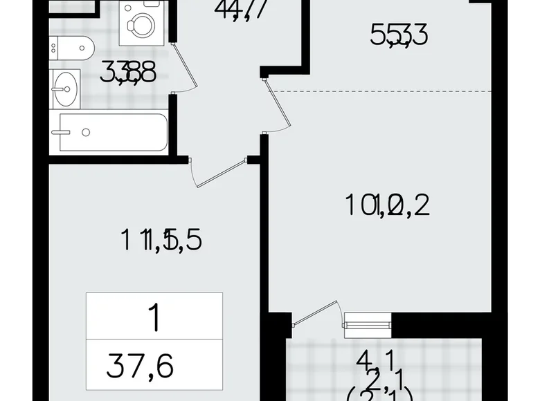 2 room apartment 38 m² Vsevolozhsk, Russia