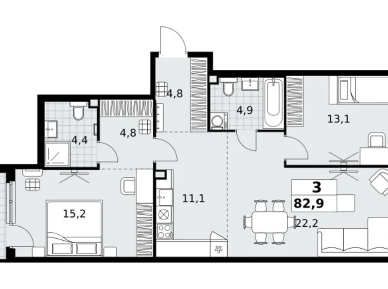 Wohnung 3 zimmer 83 m² Kommunarka, Russland