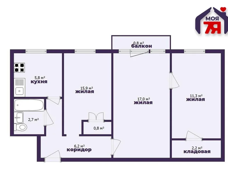 3 room apartment 56 m² Salihorsk, Belarus