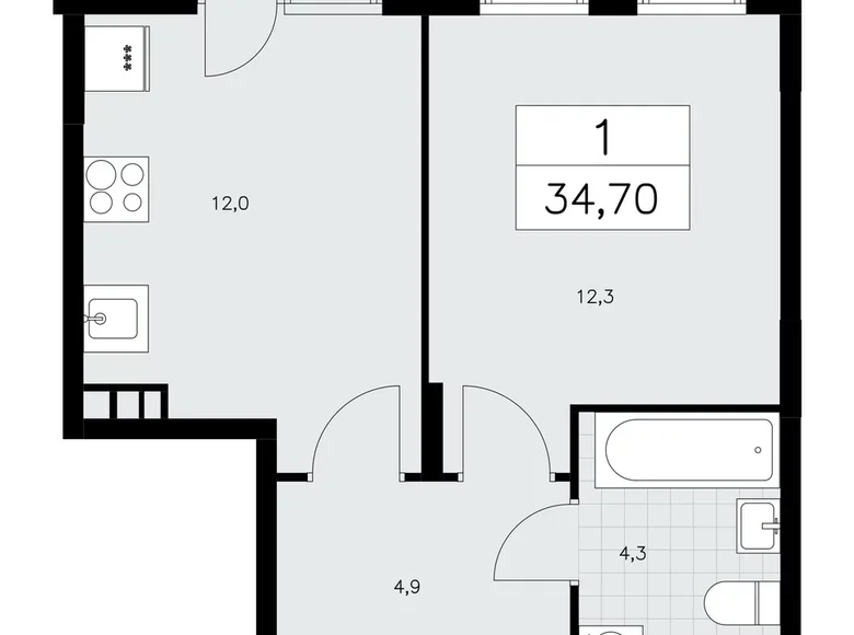 Apartamento 1 habitación 35 m² poselenie Sosenskoe, Rusia