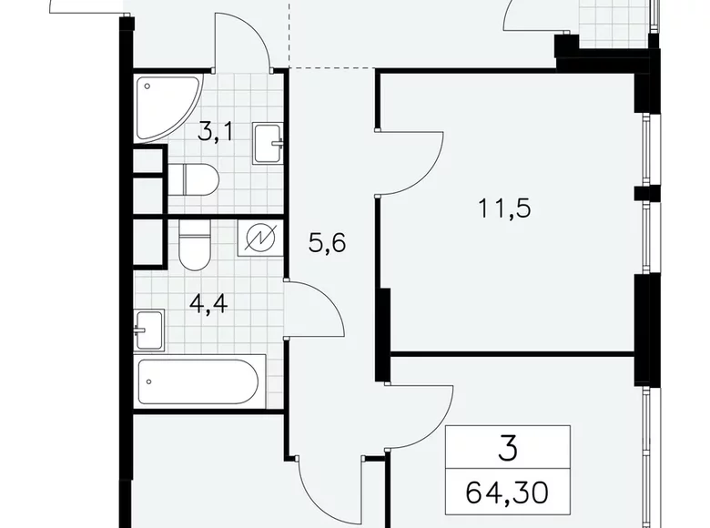 Wohnung 3 Zimmer 64 m² Südwestlicher Verwaltungsbezirk, Russland