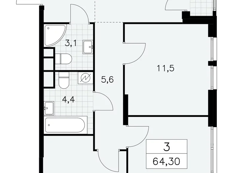 Квартира 3 комнаты 64 м² Юго-Западный административный округ, Россия