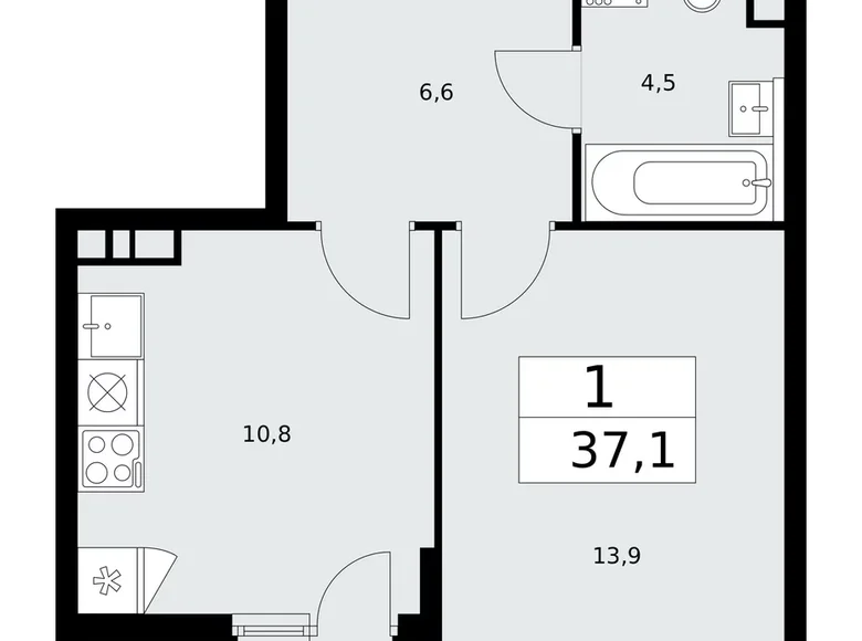 Apartamento 1 habitación 37 m² poselenie Sosenskoe, Rusia