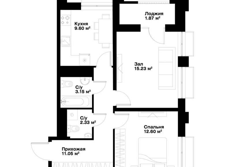 Квартира 2 комнаты 56 м² Ташкент, Узбекистан