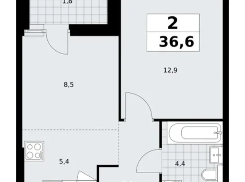 Mieszkanie 2 pokoi 37 m² poselenie Sosenskoe, Rosja