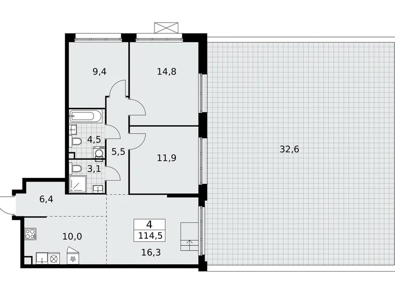 4 room apartment 115 m² poselenie Desenovskoe, Russia