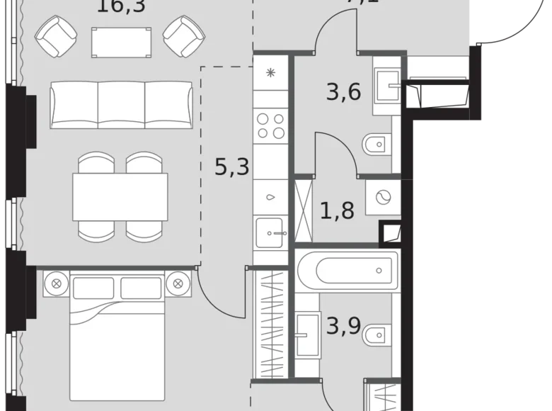 2 room apartment 56 m² North-Western Administrative Okrug, Russia