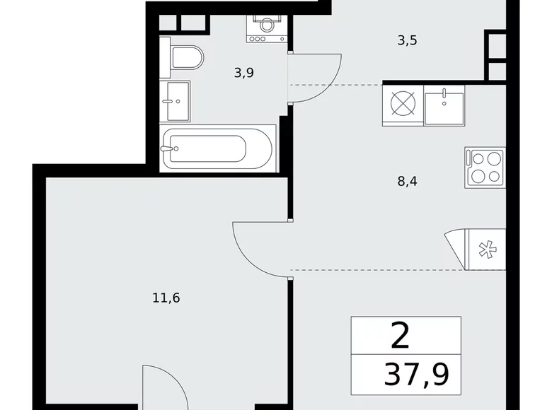 Appartement 2 chambres 38 m² poselenie Desenovskoe, Fédération de Russie