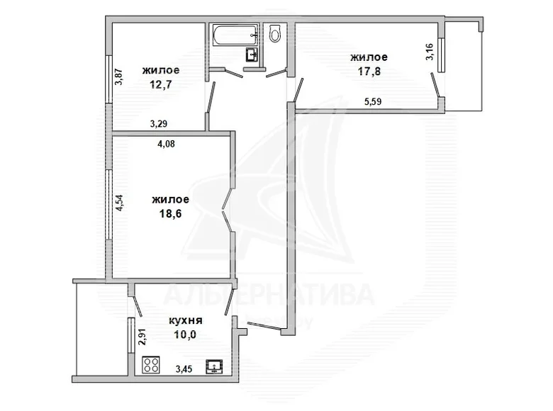 3 room apartment 80 m² Brest, Belarus