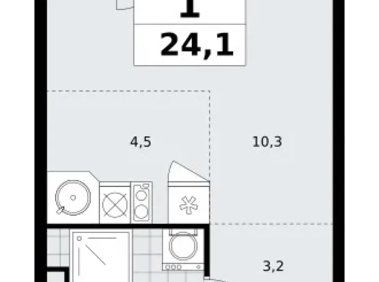 Квартира 1 комната 24 м² Юго-Западный административный округ, Россия