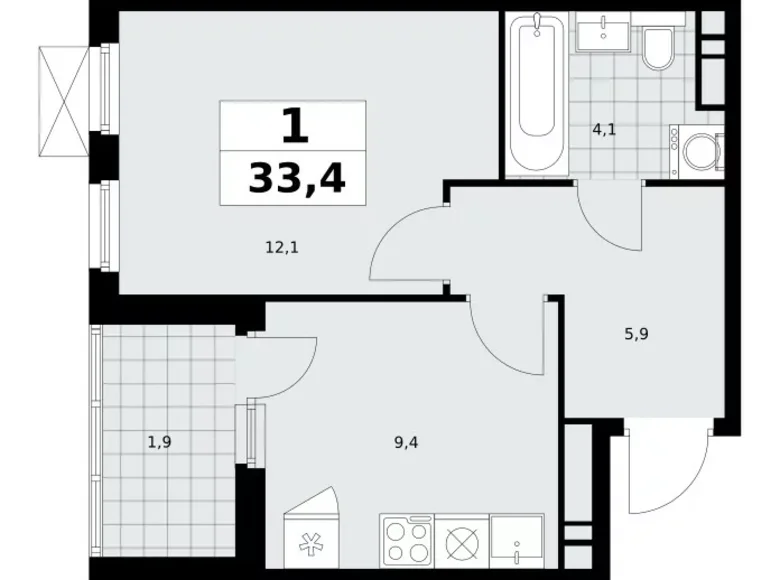 Квартира 1 комната 33 м² Москва, Россия