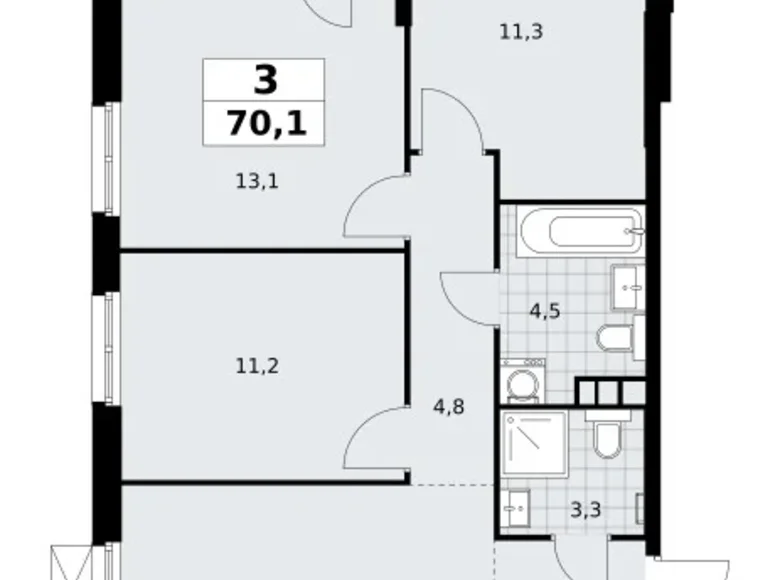 Mieszkanie 3 pokoi 70 m² South-Western Administrative Okrug, Rosja