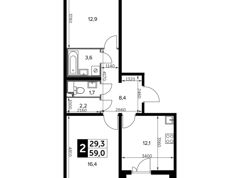 Appartement 2 chambres 60 m² Leninsky District, Russie