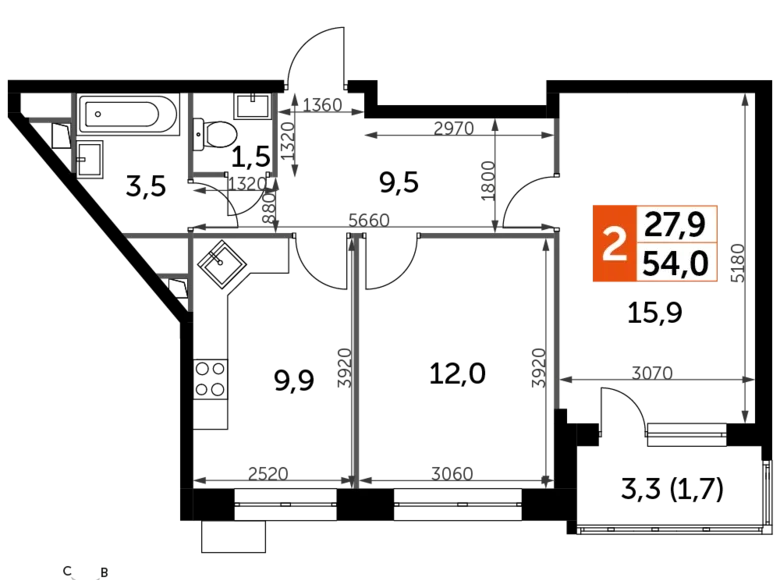 Wohnung 2 zimmer 54 m² Veshki, Russland