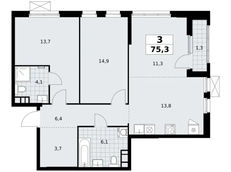 Mieszkanie 3 pokoi 75 m² South-Western Administrative Okrug, Rosja