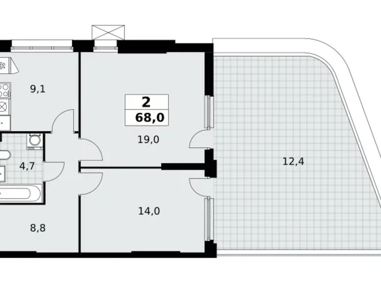 2 room apartment 68 m² Moscow, Russia