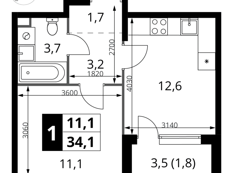 Appartement 1 chambre 34 m² Khimki, Fédération de Russie