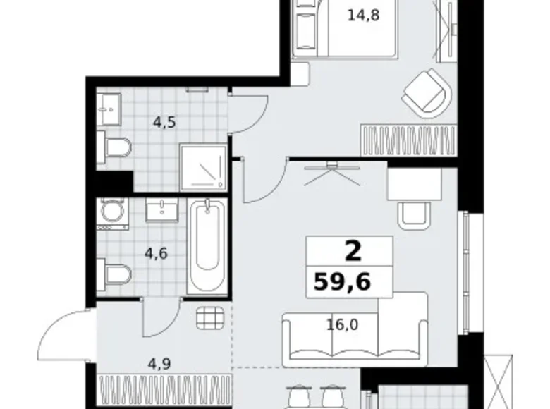 Квартира 2 комнаты 60 м² район Коммунарка, Россия
