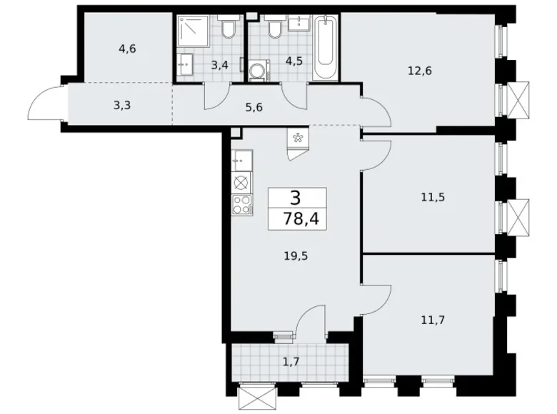 Apartamento 3 habitaciones 78 m² Troitsk, Rusia