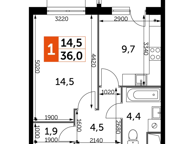 Квартира 1 комната 36 м² Развилка, Россия