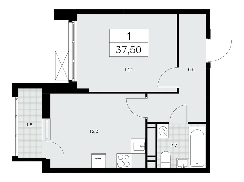 Apartamento 1 habitación 38 m² Moscú, Rusia