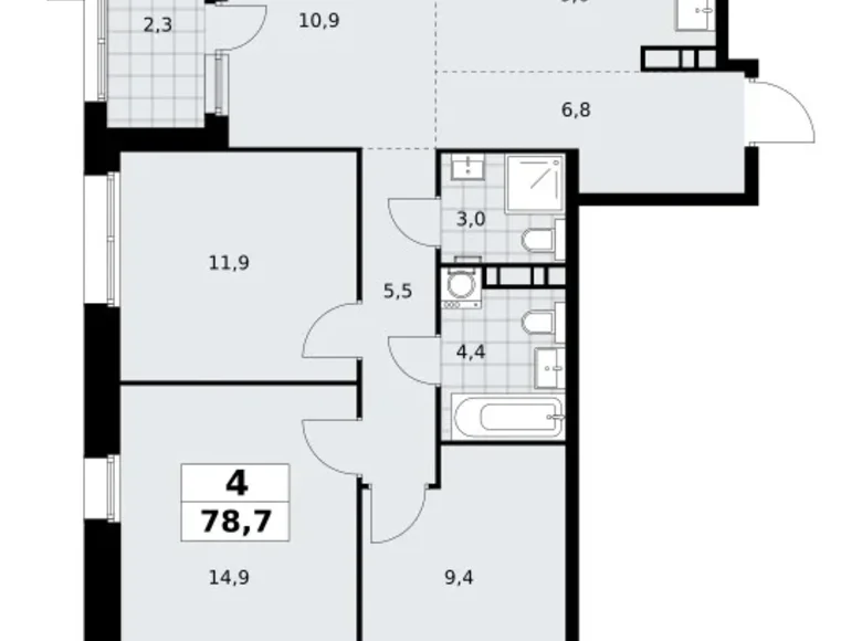 Mieszkanie 4 pokoi 79 m² poselenie Sosenskoe, Rosja