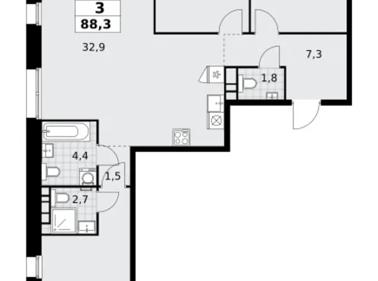 Mieszkanie 3 pokoi 88 m² poselenie Sosenskoe, Rosja