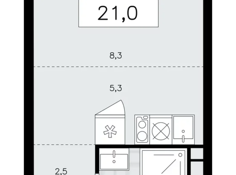 Квартира 1 комната 21 м² поселение Сосенское, Россия