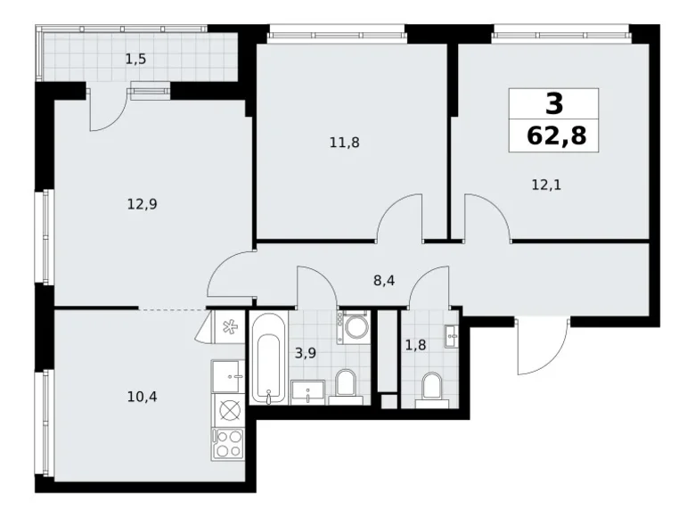 Квартира 3 комнаты 63 м² Postnikovo, Россия