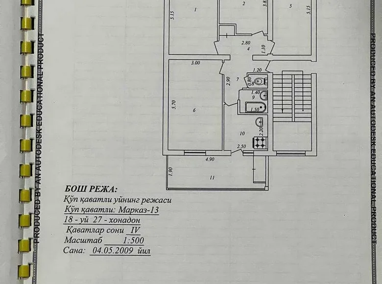 Kvartira 4 xonalar 75 m² Toshkentda