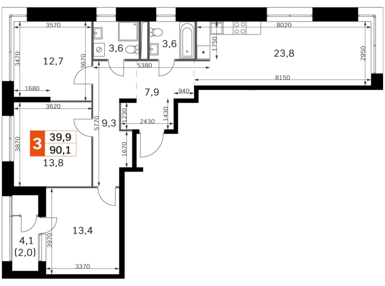 3 room apartment 87 m² Moscow, Russia