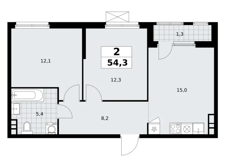 Wohnung 2 zimmer 54 m² Südwestlicher Verwaltungsbezirk, Russland