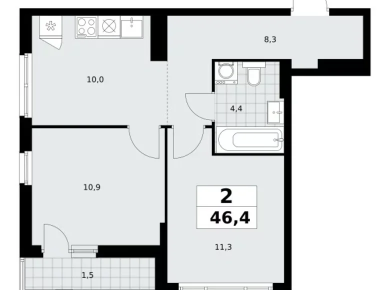 Wohnung 2 zimmer 46 m² poselenie Sosenskoe, Russland