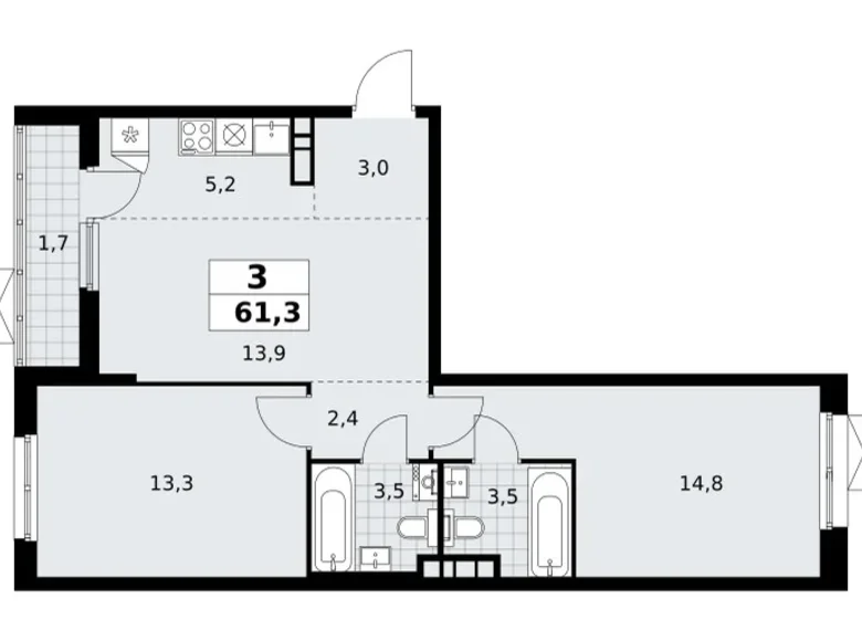 Appartement 3 chambres 61 m² poselenie Sosenskoe, Fédération de Russie