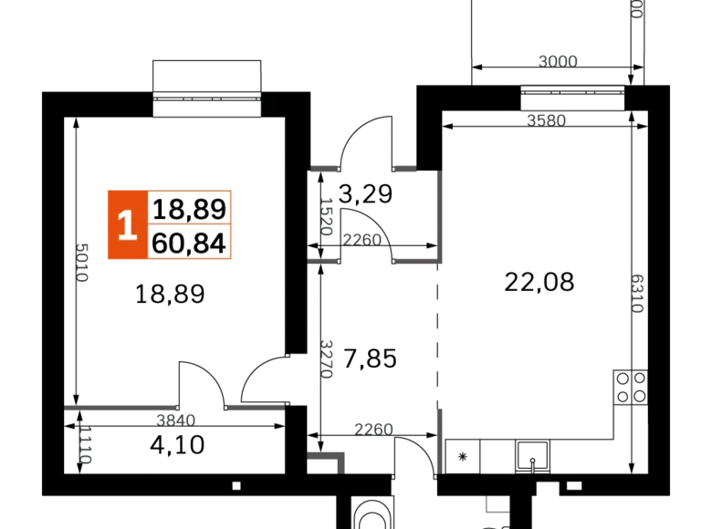 Квартира 1 комната 61 м² Одинцовский городской округ, Россия