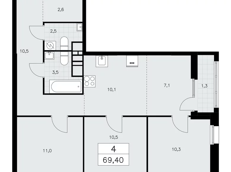 Квартира 4 комнаты 69 м² поселение Сосенское, Россия