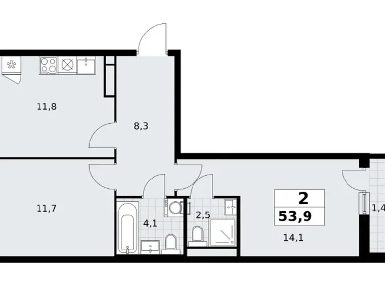 2 room apartment 54 m² Postnikovo, Russia