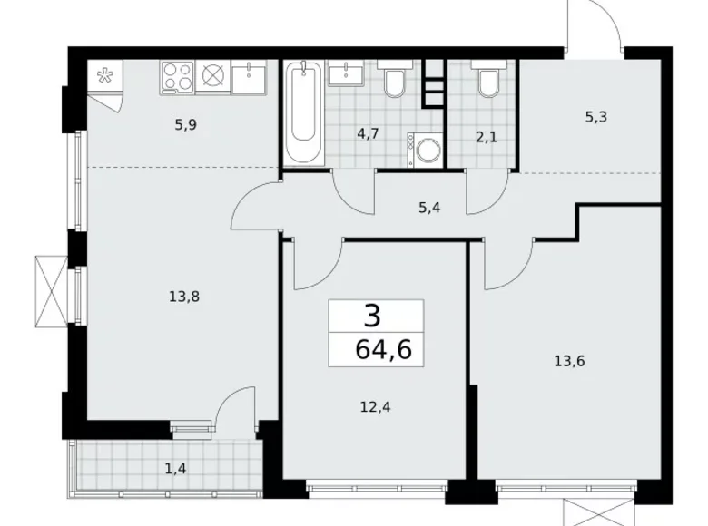 Apartamento 3 habitaciones 65 m² poselenie Sosenskoe, Rusia