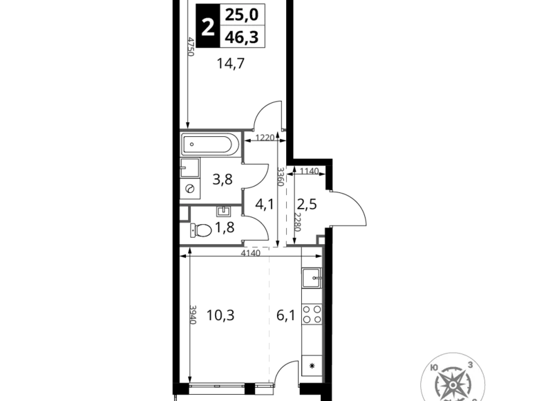 Appartement 2 chambres 46 m² Khimki, Fédération de Russie