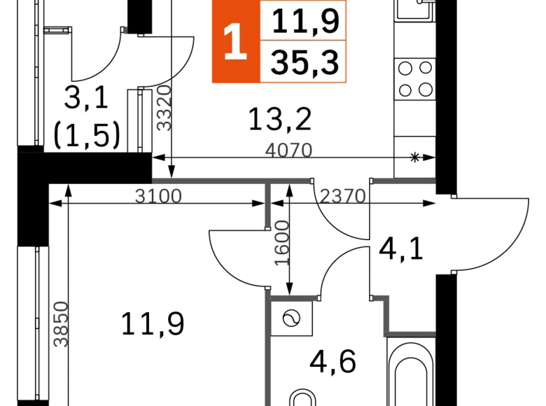 Mieszkanie 1 pokój 35 m² Moskwa, Rosja