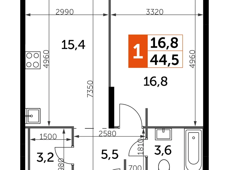 Mieszkanie 1 pokój 45 m² North-Western Administrative Okrug, Rosja