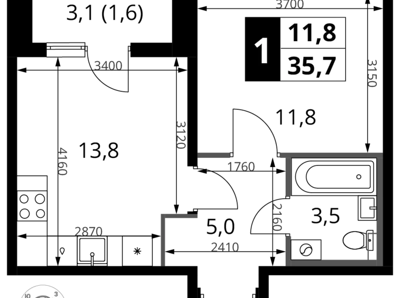 Wohnung 1 zimmer 36 m² Chimki, Russland