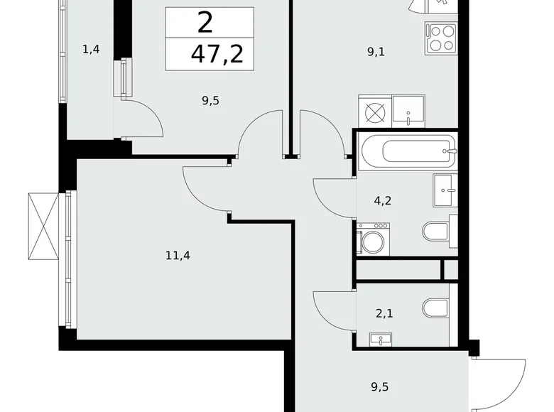 Mieszkanie 2 pokoi 47 m² poselenie Sosenskoe, Rosja