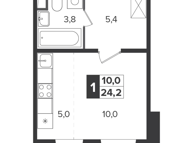 Студия 1 комната 24 м² Москва, Россия