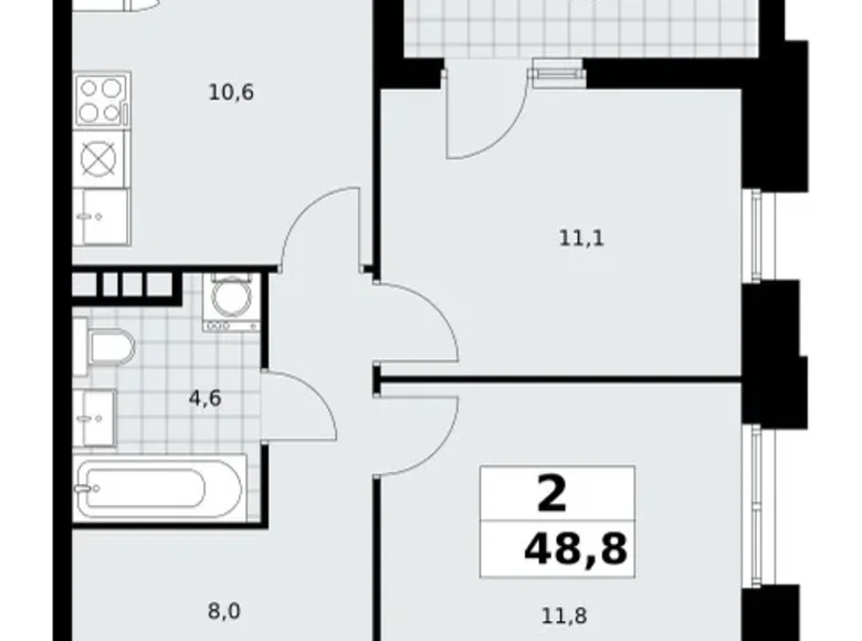 2 room apartment 49 m² poselenie Sosenskoe, Russia